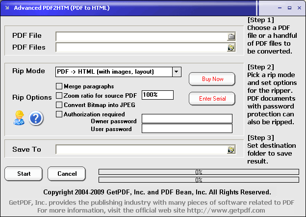 Advanced PDF2HTM (PDF to HTML) Screenshot